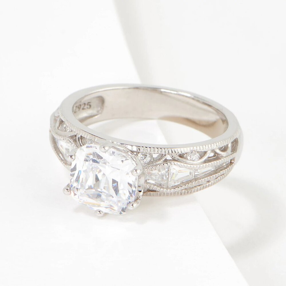 Diamonique Rope Detail Bridal Ring, Platinum-Clad  Size 7